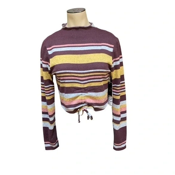 Almost Famous Purple Striped Fleece Long Sleeve Crop Top - Picture 10 of 10